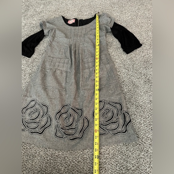 PHOEBE COUTURE Size 4 XS S Gray Wool Blend Shift Dress Flowers - Picture 10 of 13